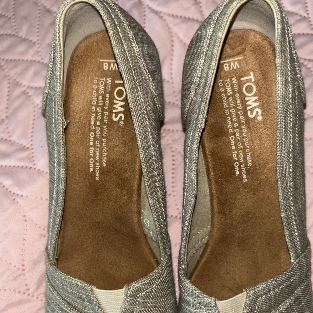 Women's Tom's Wedge Espadrilled 8 Printed Heel Woven Fabric Open Toe Shoes